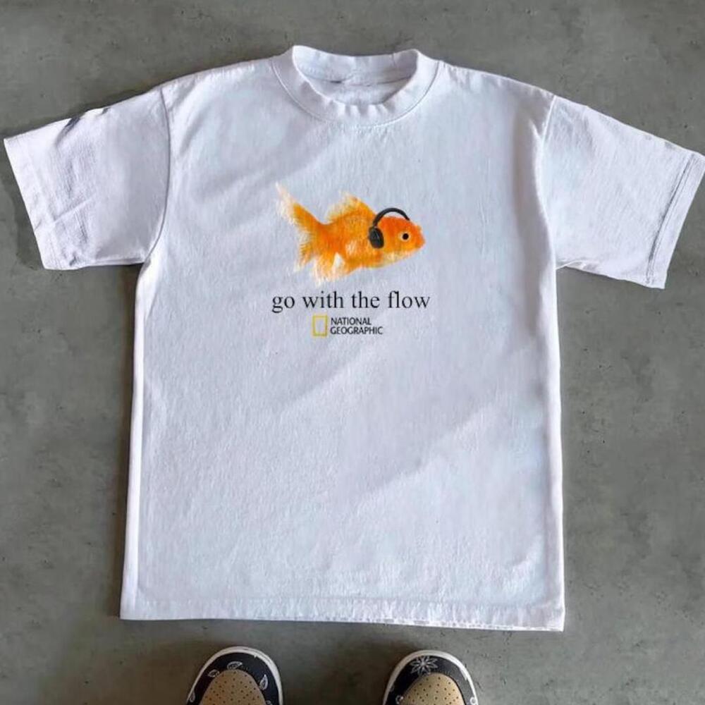 Gildan Men White T-Shirt. National Geographic Goldfish White Cotton T-Shirt